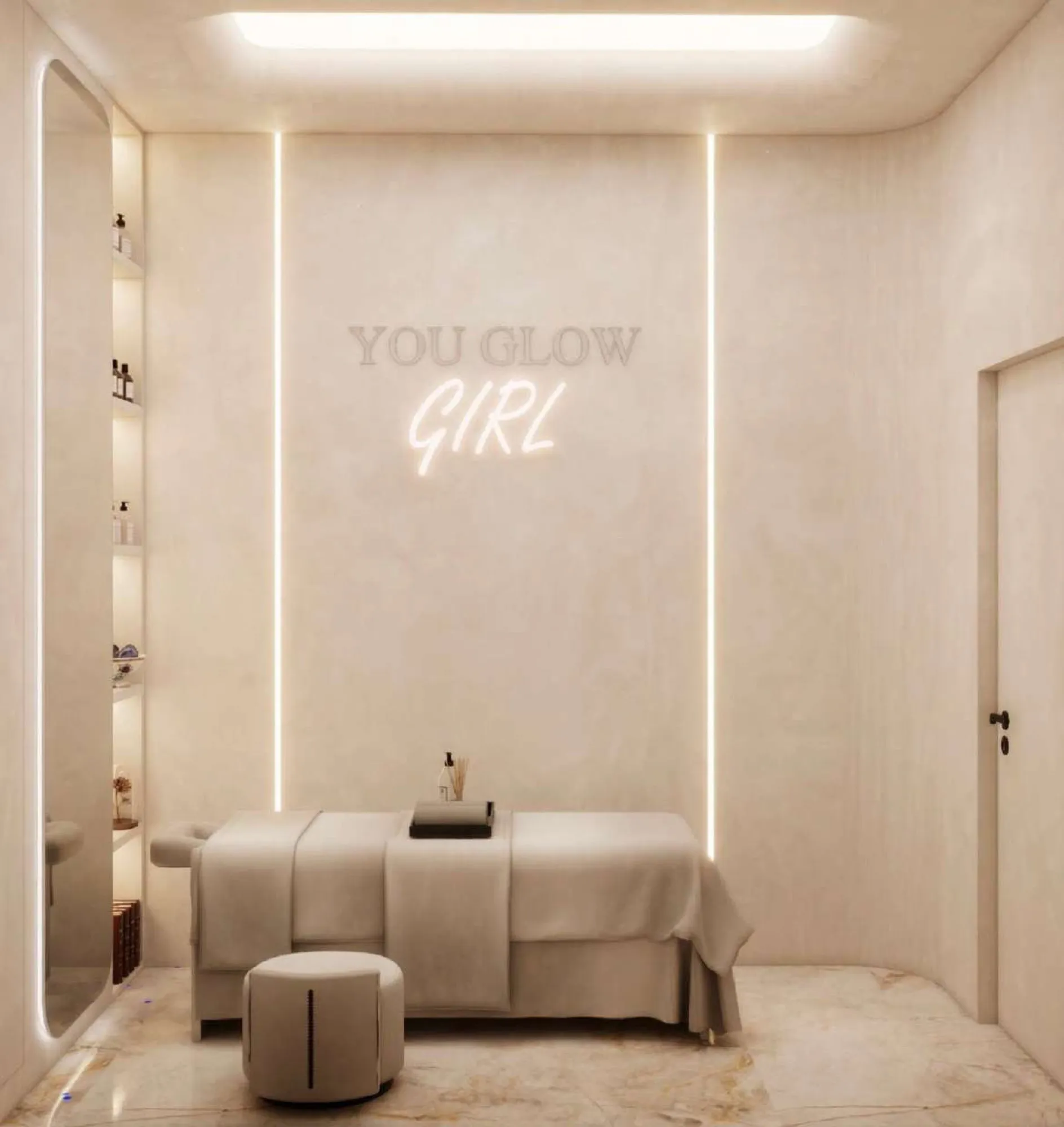 Dhomë trajtimi me You Glow Girl në neon